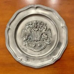 1950s Belgian Military Pewter Plate Coat of Arms "In Fide Constans" 9"